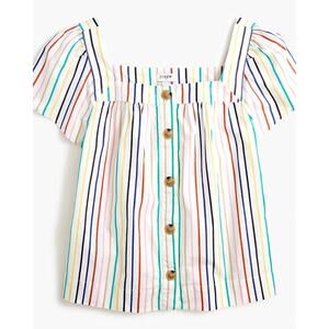 J Crew Happy Rainbow Striped Square Neck Poplin Cotton Top M